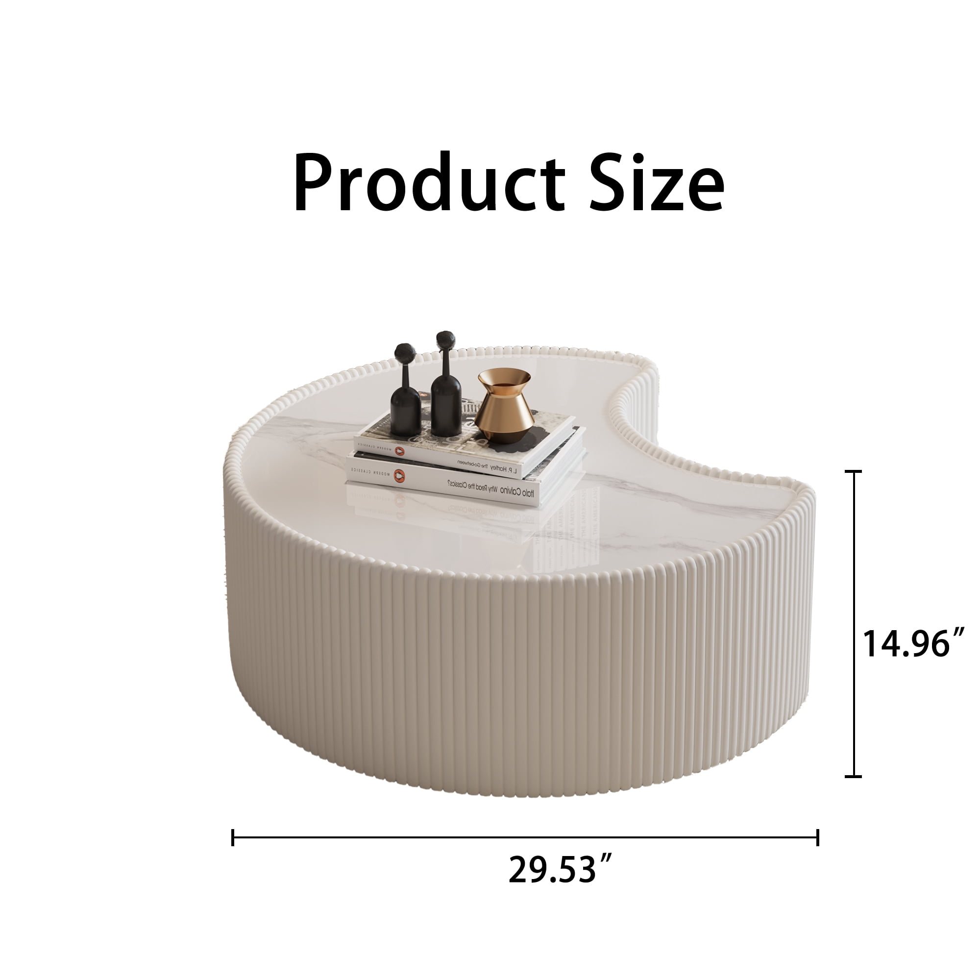 Leumius Light Sintered Stone Top Stylish Irregular Shape Leather Coffee modern Sofa Table for Small Space Living Room Bedroom White