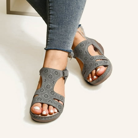 

Egmy Summer Plus Size Casual Hollow Belt Buckle Women S Wedge Sandals