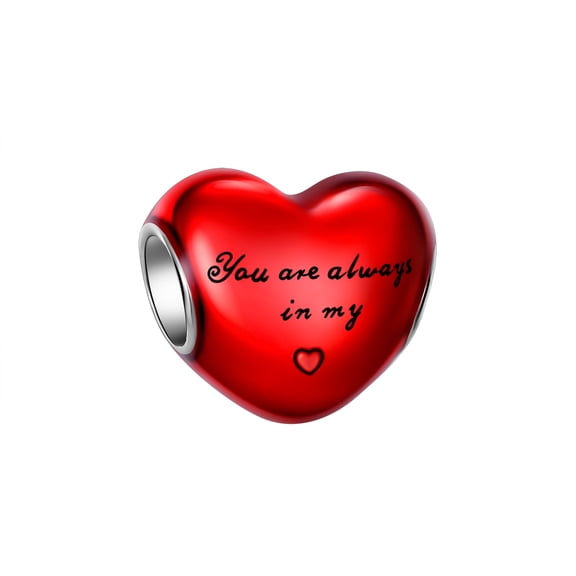 ARVALILS 925 Sterling Silver Red Heart Charm with "Love" Engraving, Pendant for Women's Bracelets & Necklaces