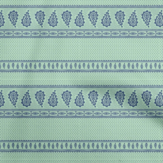 oneOone Cotton Cambric Mint Green Fabric Asian Paisley Block Dress Material Fabric Print Fabric By The Yard 56 Inch Wide