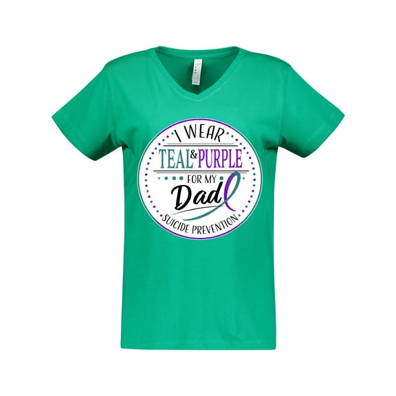 Inktastic Suicide Prevention- I Wear Teal and Purple for My Dad Women's V-Neck T-Shirt