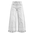 thumbnail image 4 of Hinvhai Womens Ruffle Wide Leg Jeans Cropped Elastic High Waisted Baggy Denim Pants White L(L), 4 of 7
