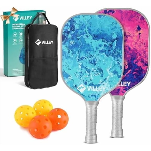 Pickleball Paddles Set of 2, Fiberglass Surface Pickleball Set with 4 Pickleball Balls and Pickleball Bag, for Men, Women, Kids, Adults