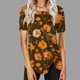 thumbnail image 2 of Blusas de Manga Corta para las Mujeres Botón Impreso Cuello Redondo Top Casual, Blusas para las Mujeres Casual, 2 of 5