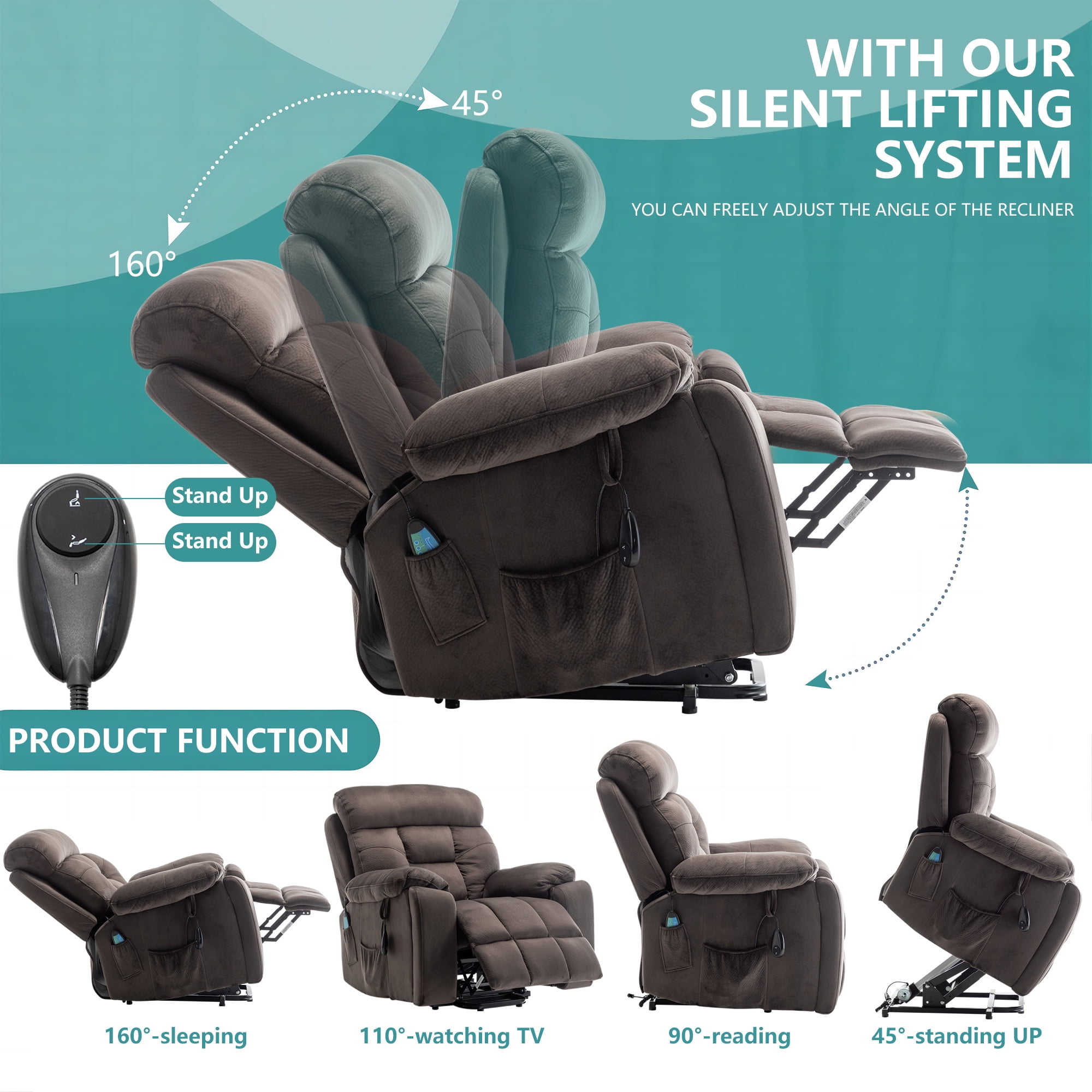 26 Inch Wide Seat Recliner Chair for Adults and Elderly, UHOMEPRO Oversized Power Lift Recliner Chair with Heat and Massage, Overstuffed Headrest, 350 lb Capacity, Dark Brown