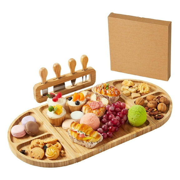Home Charcuteri Board and Serving Set, Bamboo Cheese Board with Knife Set, Magnetic Long Charcuteri Boards Gift Set for Serving Food Platter Cracker Snack, Wedding Gifts, House Warming Gifts