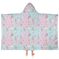Pastel Princess Pattern Hooded Bath Towel,60"x35" for Ages 3 To 12 Kids, Quick Dry Lightweight Soft Microfiber Hood Beach Towel Cover Up for Kids