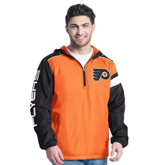Men's G-III Sports by Carl Banks Orange/Black Philadelphia Flyers Lateral Half-Zip Hoodie Jacket