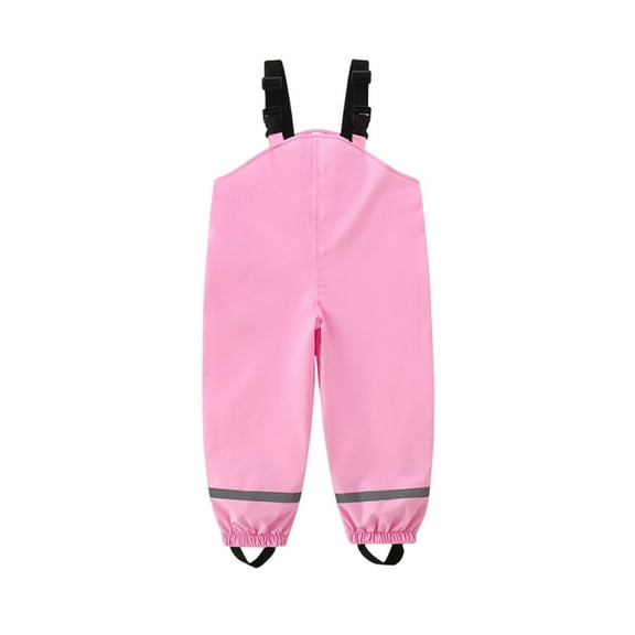 ZACPNCV Kids Waterproof Rain Pants with Suspenders Toddler Boys Girls Windbreaker Mud Pants Outerwear Bib Girls Bottoms Pink 6-7 Years