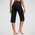 thumbnail image 4 of Capri Pants for Women Knee Length Wide Leg Yoga Capris Dressy Casual Summer Crop Pants with Pockets Black L, 4 of 6