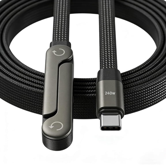 240W Invisible Stand Fast Charging Cable, 240W USB C to USB C Flat Cable 90 Degree Angled, Sideways Phone Type C Charger Cord (4.9FT) (Black)
