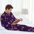 thumbnail image 6 of Susaid Purple Snow Flakes Print Men's Long Sleeve Pajama Set, Two-Piece Button-Down Loungewear PJs Set, Comfortable Sleepwear for Relaxation-Medium, 6 of 7