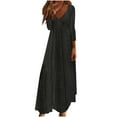 thumbnail image 2 of Offres de Liquidation d'Automne! Robes de Bal pour Femmes, Robe Longue Décontractée Style Vacances pour Femmes, Couleur Unie, Manches 3/4, Col en V, Camisole, Noir, TG, 2 of 6