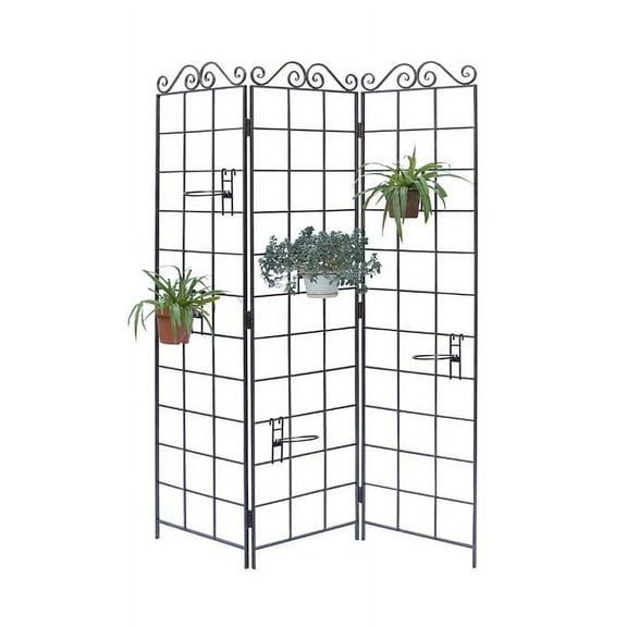 Panacea Garden Screen with Six Pot Holders, Bronze, 72"H Plant Trellis for Pots, Metal Obelisk