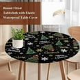 thumbnail image 4 of Black Christmas Round Tablecloth, Fitted Table Cover with Elastic for 36"-44" Round Tables, Winter Green Pine Tree Gold Snowflake Table Cloth Outdoor Indoor Dinning Party Waterproof Tablecloths, 4 of 7