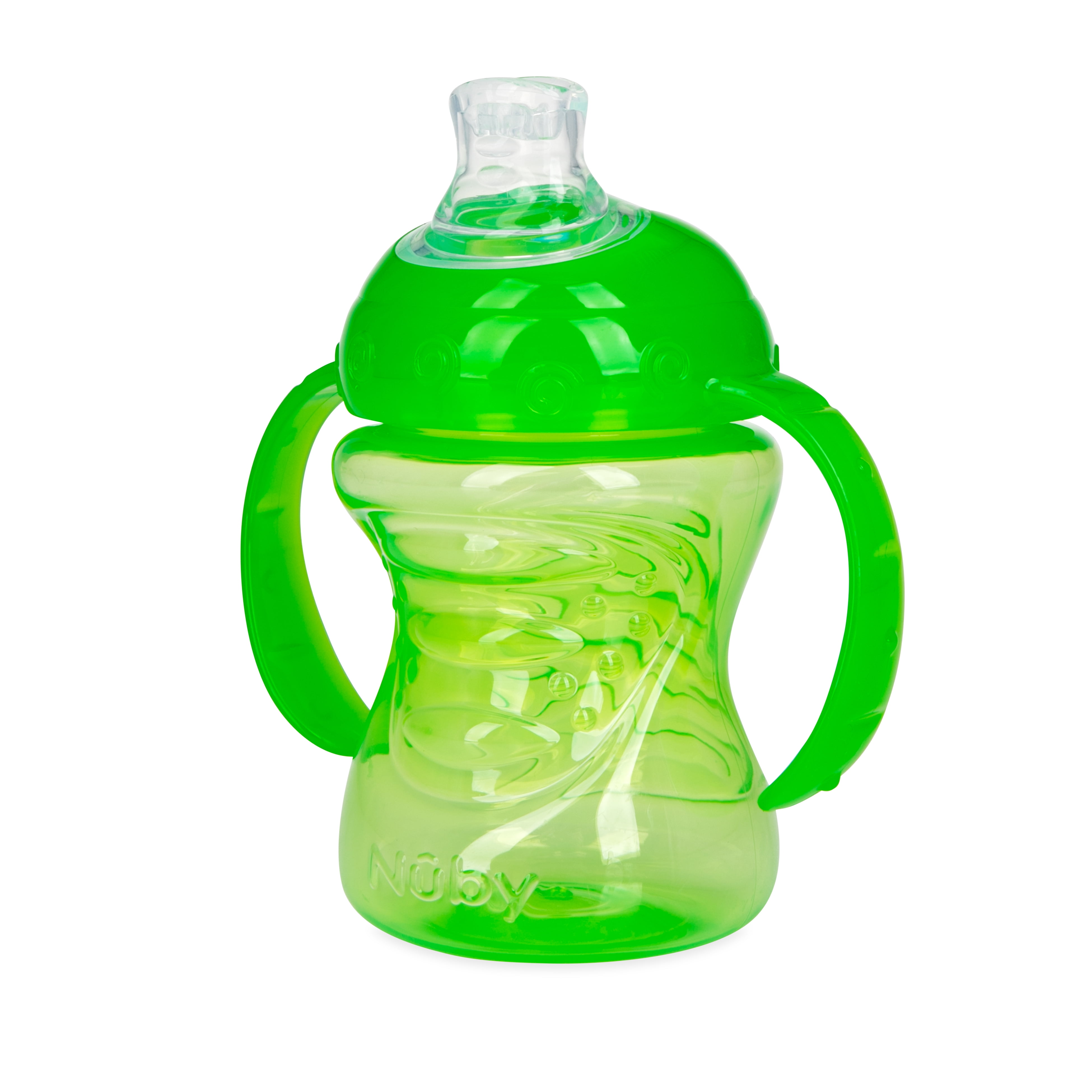 (3 pack) Nuby No-Spill Grip N' Sip Green Soft Spout Sippy Cup, 8 fl oz