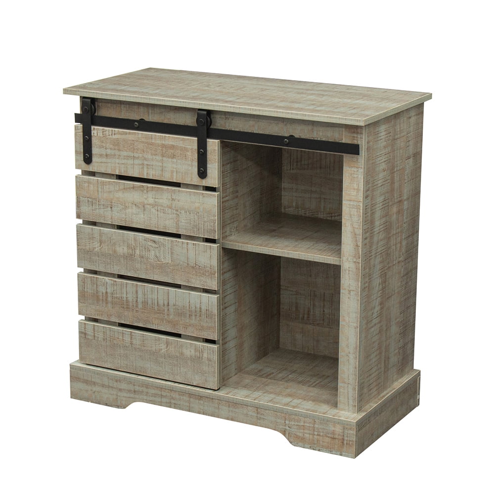 Kadyn Cabinet Buffet Sideboard, Kitchen Storage Cabinet with Sliding Barn Door and Interior Shelves, Farmhouse Storage Cabinet Sideboard for Kitchen, Gray