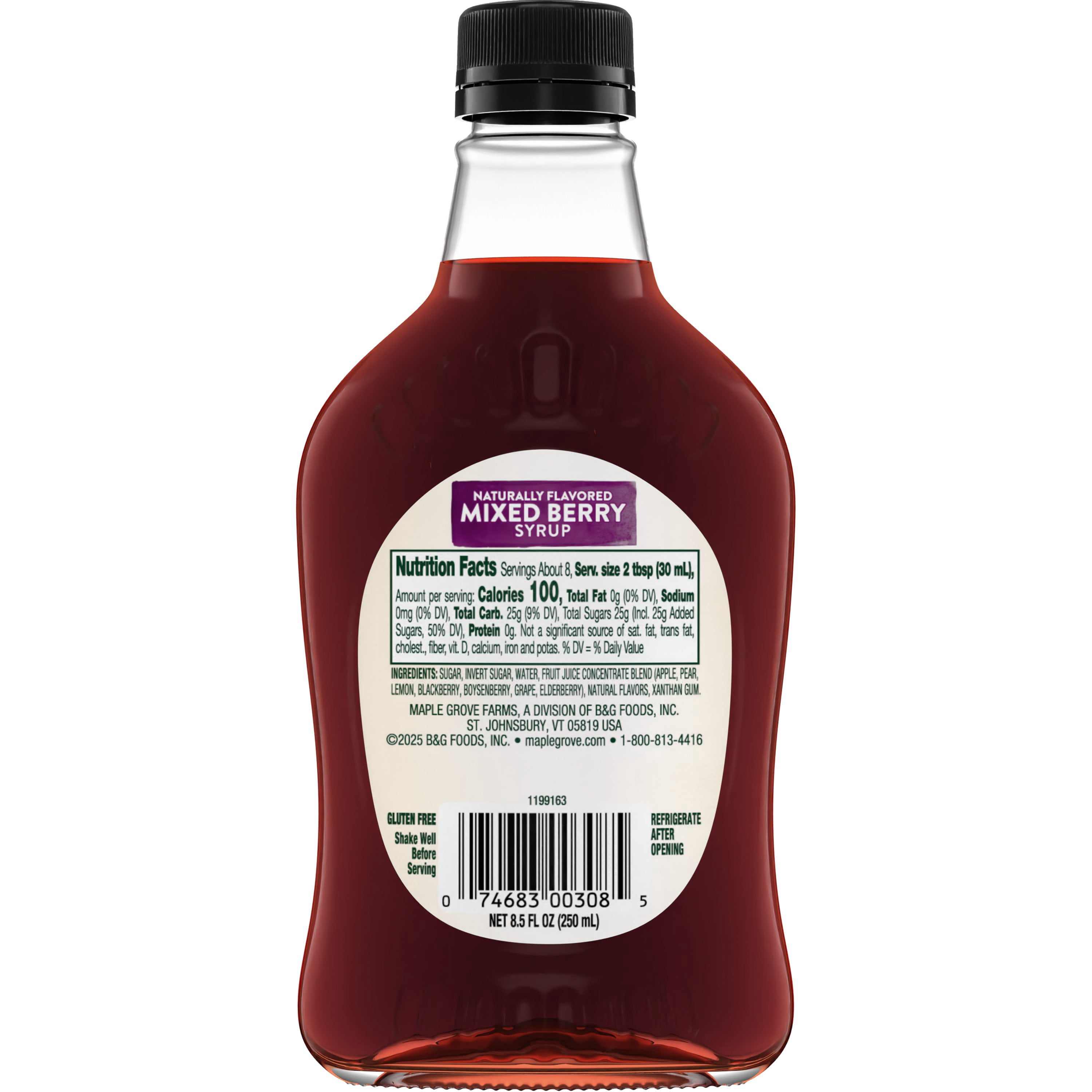 Maple Grove Farms Mixed Berry Flavored Syrup, Mixed Berry Syrup, 8.5 fl oz Bottle