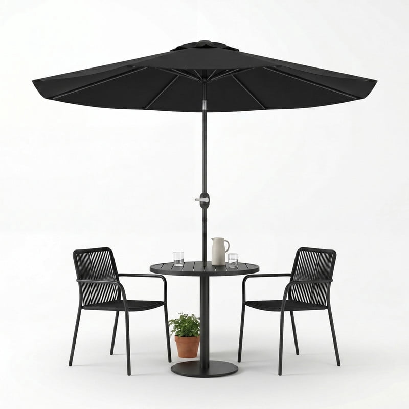 Lacoo 9' Outdoor Patio Umbrella, Market Table Umbrella with Push Button Tilt, 8 Heavy-Duty Steel Ribs & Wind Vents, Black
