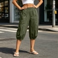 thumbnail image 6 of Women's Solid Color High Waist Pleated Elastic Waist Pants with Pockets, Casual Wide Leg Dressy Trousers for Office Work Beach, Stretchy Long Pants | UKHCCC,Army Green L, 6 of 9