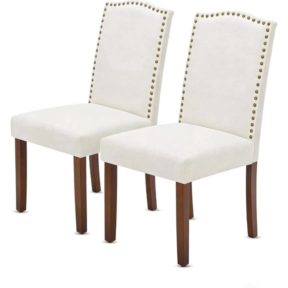 QUIOCOZY Upholstered Parsons Dining Chair, Dining Room Chair with Solid Wood Legs and Nailhead Trim, Soft Fabric Side Chair for Hotel, Restaurant, and Meeting Room, Set of 2, Beige
