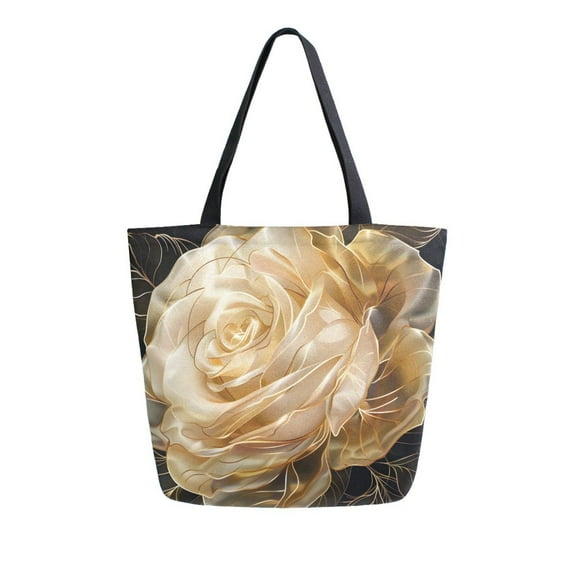 ALAZA Gold Rose Flowers Large Shoulder Tote Bag Canvas Handbag for Outdoor Beach