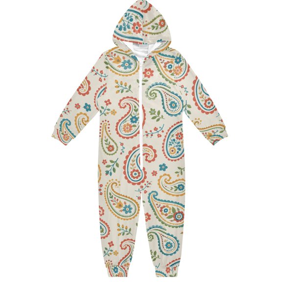 Colorful Paisley Boys & Girls Hooded One-Piece Pajamas Warm Crystal velvet Hooded Long Sleeve Loungewear Jumpsuit Unisex