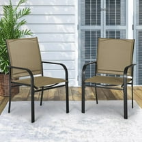 SOLAURA Patio Chairs Set of 2, Outdoor Dining Textilene Chairs for Porch Garden Backyard Deck, Khaki