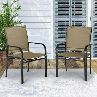 SOLAURA Patio Chairs Set of 2, Outdoor Dining Textilene Chairs for Porch Garden Backyard Deck, Khaki