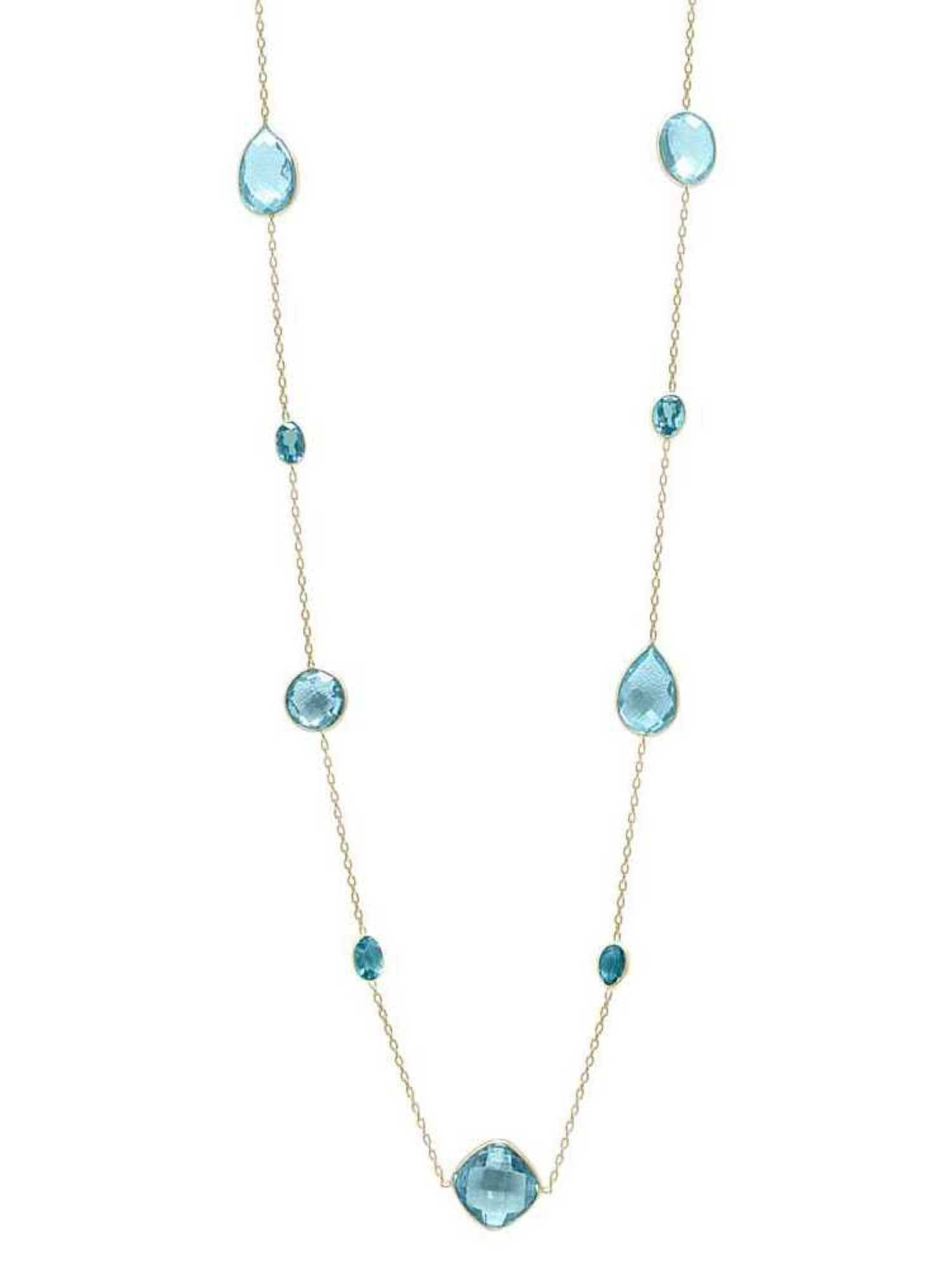 110.00 Ct Solid 14K Yellow Gold Blue Topaz Necklace 36 Inch by