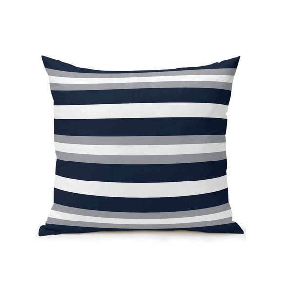 Waterproof Outdoor Throw Pillows with Inserts 18"x18", Navy Blue Grey Striped Soft Decorative Pillowcases for Couch Bedroom, Farmhouse Stripes Minimalist Pillow Covers for Sofa Living Room