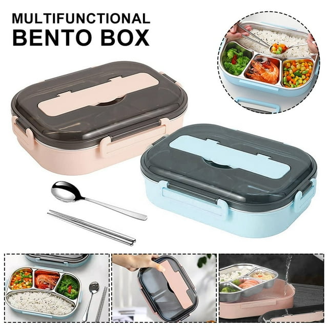 POINTERTECK 1300ML Lunch Box 4 Compartments Bento Box Stainless Steel Insulation Lunch Box with Spoon and Chopsticks Thermal Bento Lunch Box BPA Free Stainless Steel Liner Tableware Set