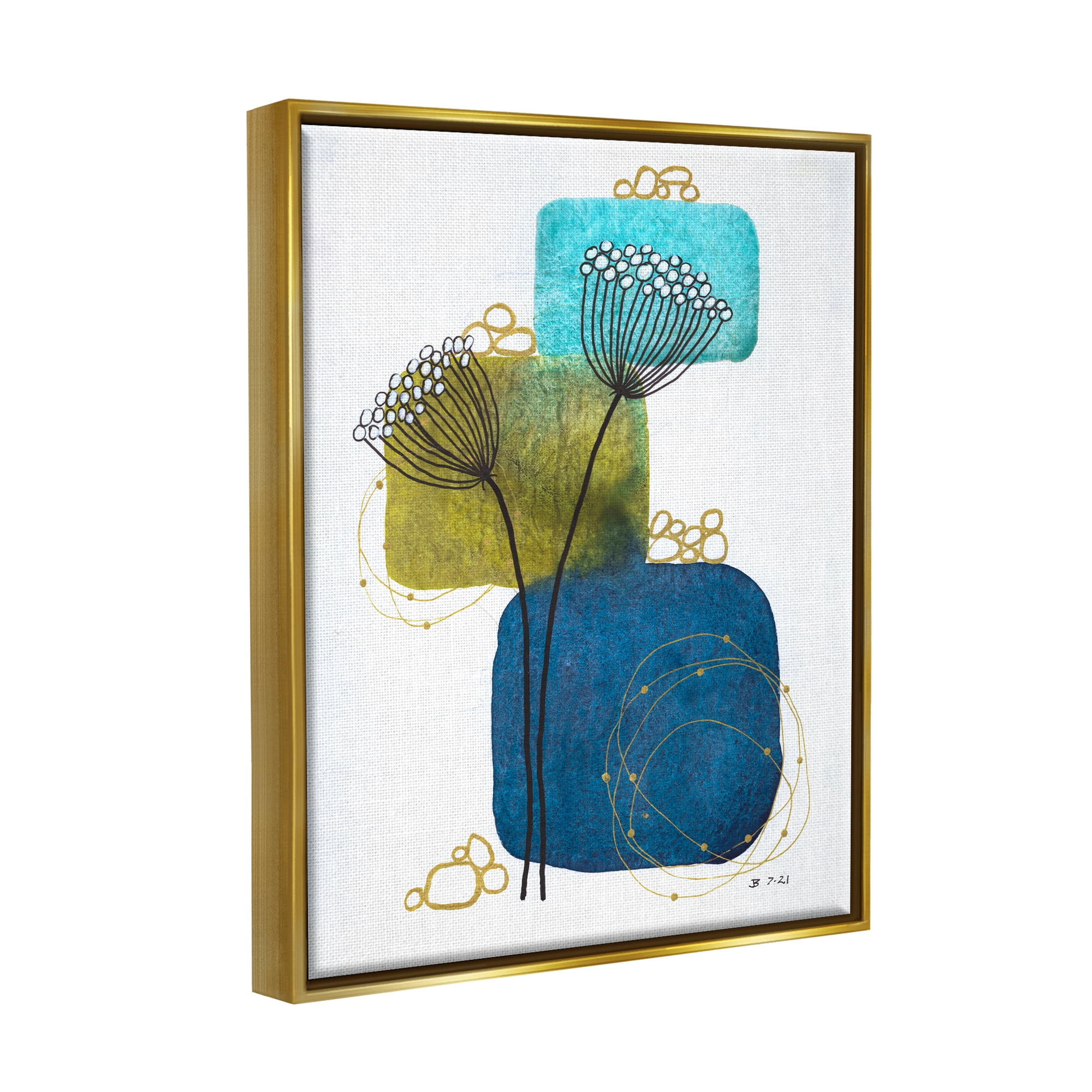 Stupell Industries Dandelion Buds on Blue Botanical & Floral Painting Gold Floater Framed Art Print Wall Art, 17 x 21
