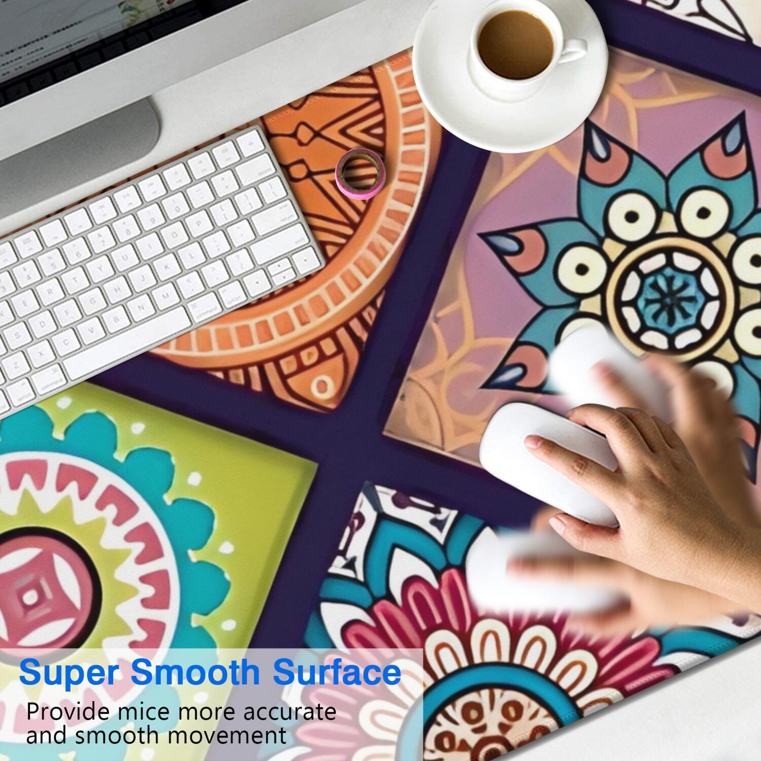 Long Mouse Pads for Desk,Multicolor Ethnic Mandala Pattern Desk Mats on Top Of Desks, Desk Mouse Pad Extra Large with 3mm Non-Slip Base and Stitched Edge for Gaming,Office,Work,Home 47.3"x23.6"