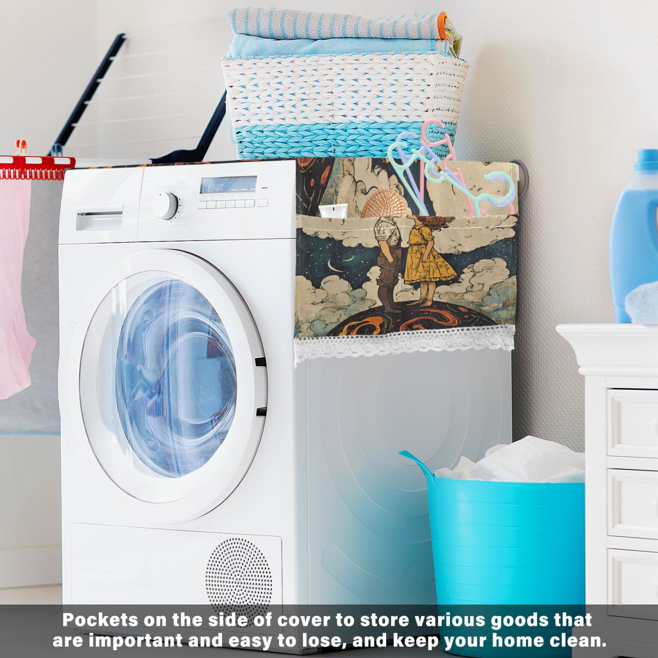 WOBOGO Young Lovers Illustration Washing Machine Cloth Dryer Refrigerator Top Cover Protective Non-Slip Mat For Kitchen Laundry