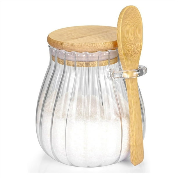 Azucarero con Tapa de Bambú y Cuchara, Azucarero, Tarro de Cristal para Accesorios de Cafetería, de Café, Cocina, 600Ml