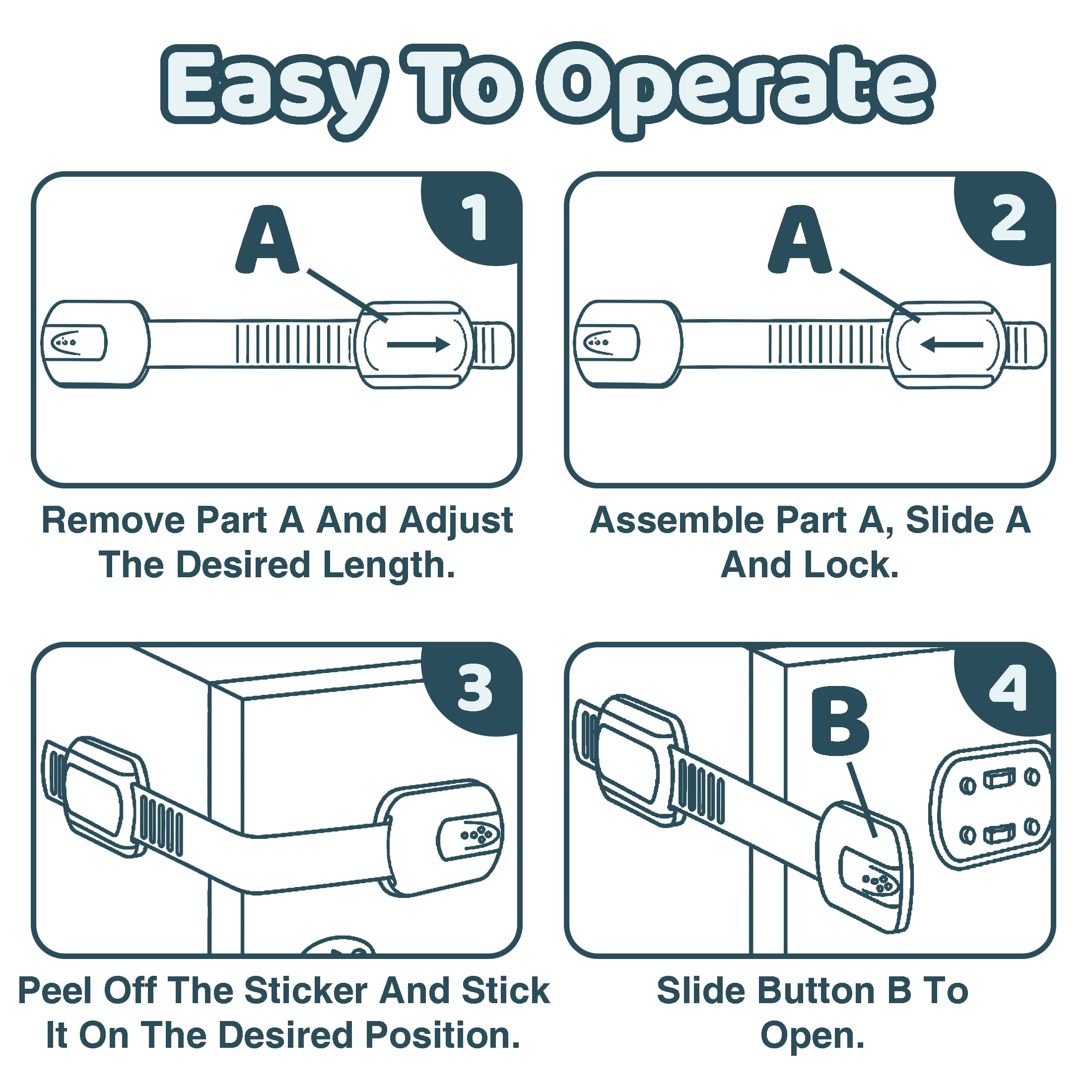 10 Pack Safety Locks, Adjustable Cabinet Locks, No‑Drill Drawer Locks, Multi‑Purpose Safety Straps, Household Home‑Safety Latches for Cabinets, Drawers, Refrigerator, Dishwasher