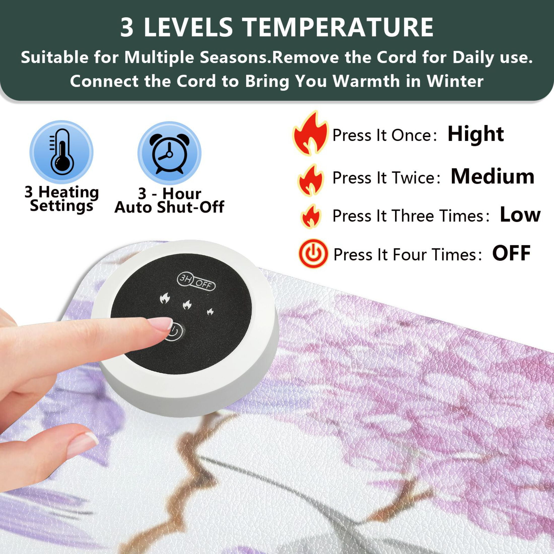 Wobogo Lavender Heated Mouse Pad Extra-Large Desk Mat With 3 Heating Levels and 3-hour Auto Shut-Off Protection Ideal for Computer Keyboards Home Office Hand-warming Essential 31.5in × 13in