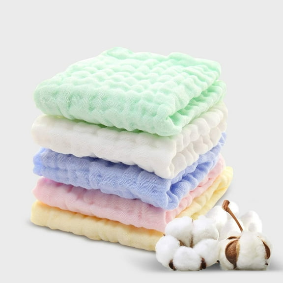 Baby Washcloths Muslin Cotton Baby Face Towels 5 Pack Wash Cloths Soft on Sensitive Skin Absorbent for Boys & Girls 10x10 inches