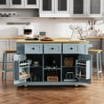 thumbnail image 2 of Yoneston 53" Kitchen Island with Drop Leaf and Power Outlet, Rolling Kitchen Storage Cart with Internal Storage Rack, 5 Open Side Racks and 2 Doors 3 Drawers for Kitchen, Dining Room, Blue, 2 of 8