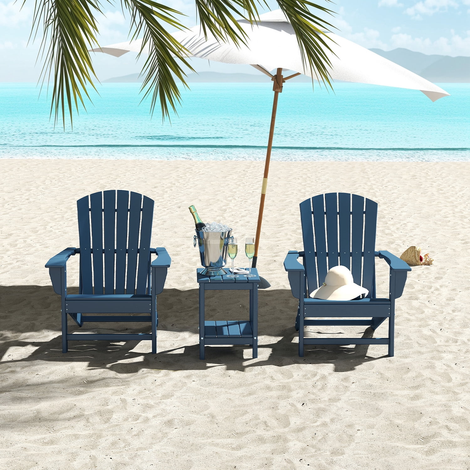 PIPOPA Outdoor Adirondack Chair set of 2, HDPE All Weather Patio Chair for Deck Backyard Garden, Blue