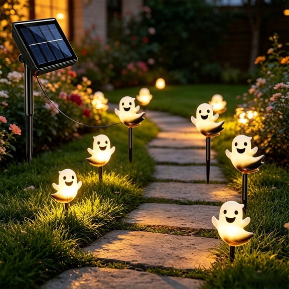Solar Halloween Ghost Lights Set,Outdoor Garden Decoration Light,Waterproof Stake Walkway Pathway Lamp