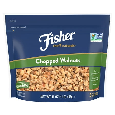 FISHER Chef's Naturals Chopped Walnuts, 16 oz, Naturally Gluten Free, No Preservatives, Non-GMO