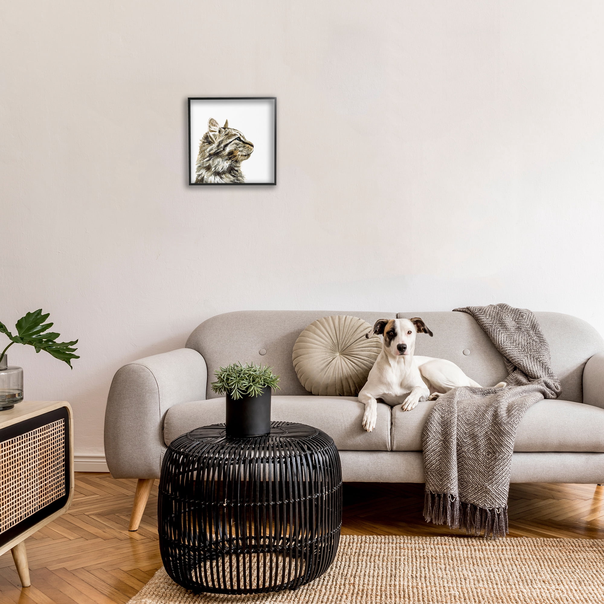 Stupell Industries Simple Tabby Cat Gaze Animals & Insects Painting Black Framed Art Print Wall Art, 17 x 17