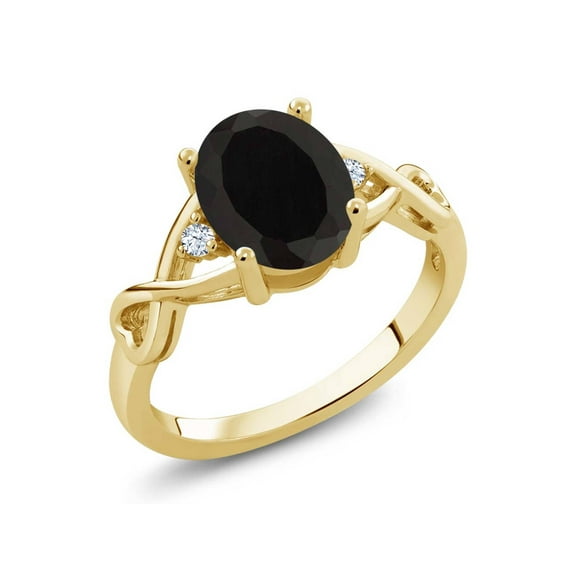 Gem Stone King 18K Yellow Gold Plated Silver Black Onyx Ring for Women (2.09 Cttw, Oval 9X7MM, Gemstone Birthstone, Available in Size 5, 6, 7, 8, 9)