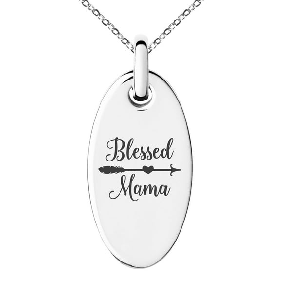 Tioneer Stainless Steel Blessed Mama Small Oval Charm Pendant Necklace