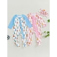 thumbnail image 3 of BemeyourBBs Newborn Baby Girls Western Cowgirl Outfits Ruffle Footed Romper Long Sleeve Boots Print Zipper Footie Jumpsuit Headband Spring Fall Winter Clothes, 3 of 9
