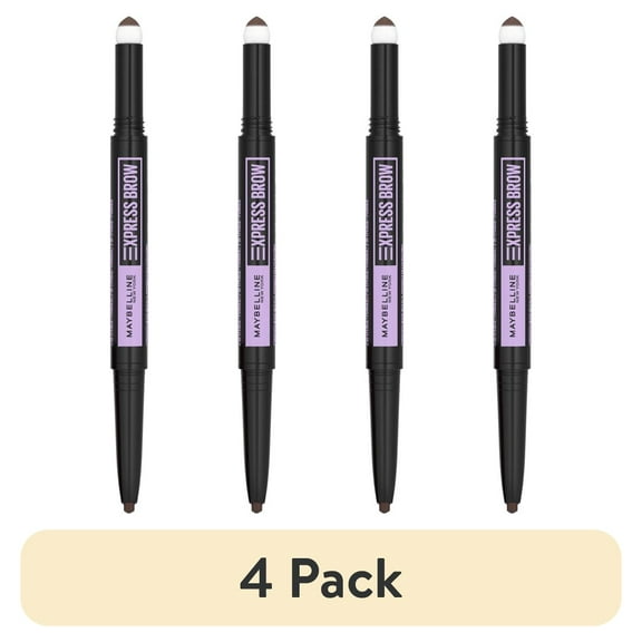 (4 pack) Maybelline Express Brow 2-in-1 Pencil and Powder Eyebrow Makeup, Deep Brown