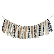 LONGRV 1Pcs Buffalo Plaid Banner GarlandBlack and White Gingham Mantle Fireplace Decoration for Birthday Christamas Party Supplies