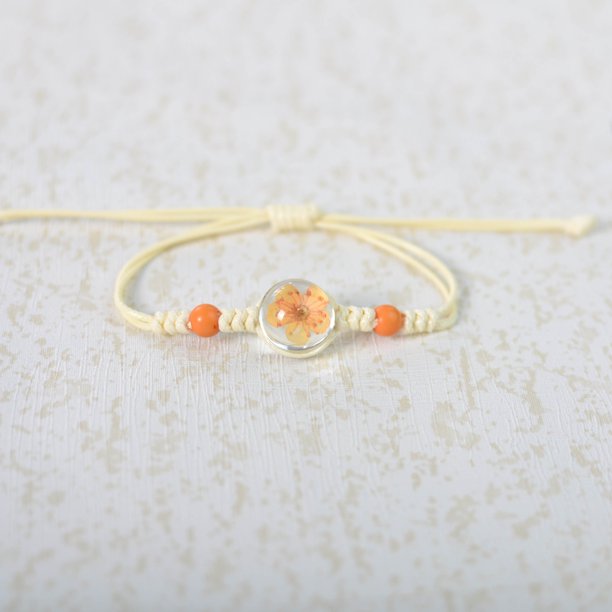 Xiao Hua Pulsera de flores hecha a mano - Pulsera de resina, ajustable, pulsera de flores, 2 piezas, color naranja narciso